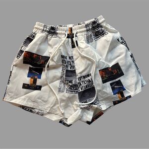 White Graphic Athletic Shorts